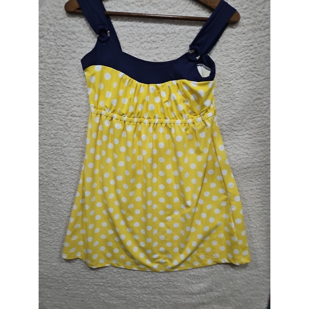 Tommy Hilfiger Sz M YELLOW/ Navy White Polka Dot Swim Dress - Picture 5 of 12